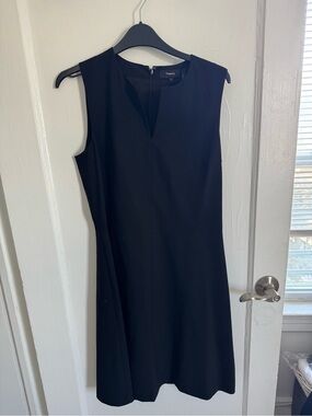 Theory Black Midi Dress with Notch Neckline